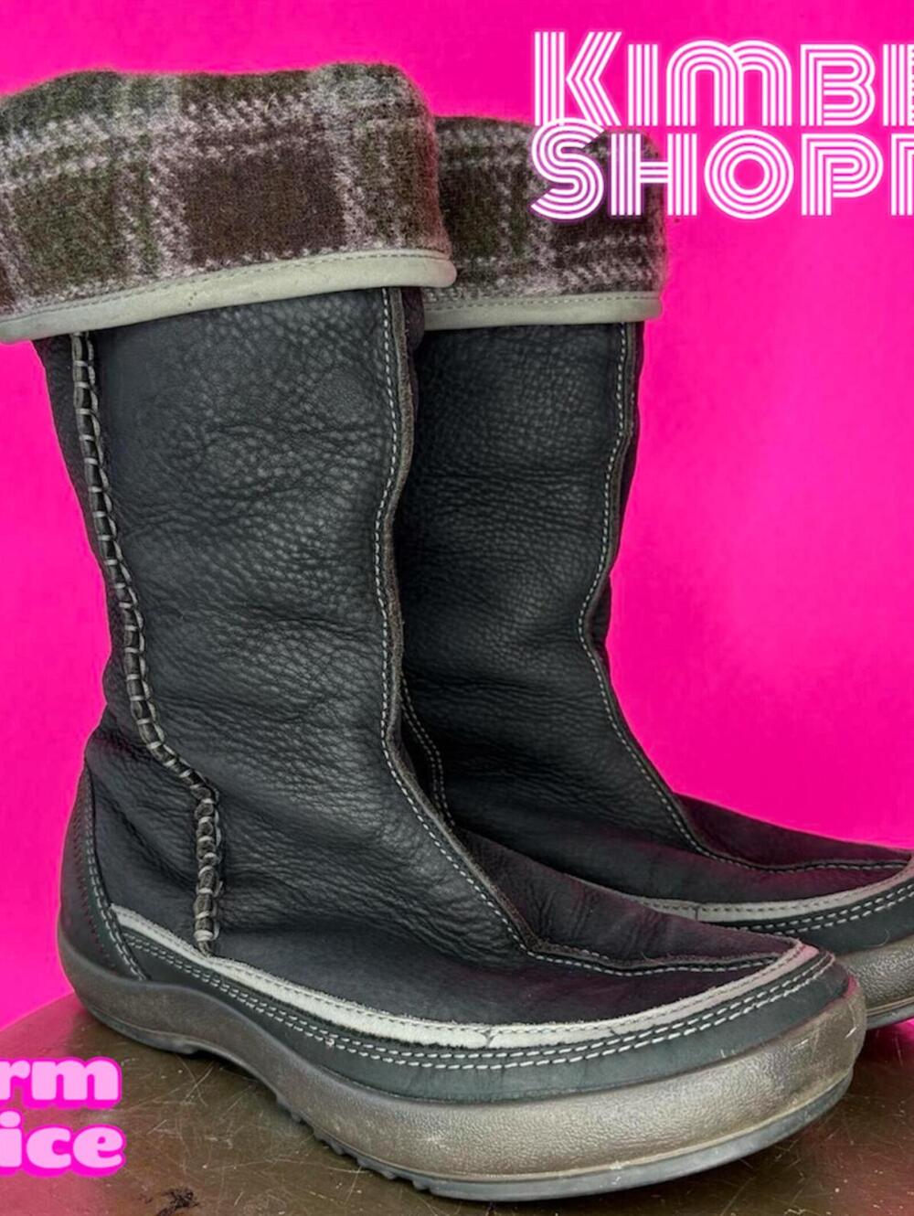 Ecco Black Leather Plaid Cuff Fleece Lined Winter Boot EU 37 US 6-6.5 UK 4-4.5